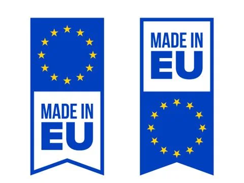 Made in EU quality certificate label with Europe flag stars. Vector made in E Stock-Illustration