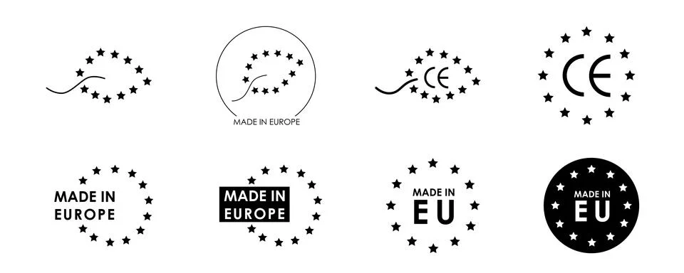 Made in Europe logo pack. Vector stock graphic illustration set isolated on Stock Illustration