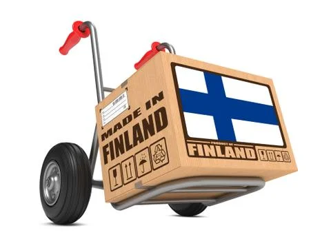 Made in Finland - Cardboard Box on Hand Truck. Stock Illustration