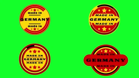 Made in Germany animated round labels on green screen with national flag co.. Stock Footage 314463428