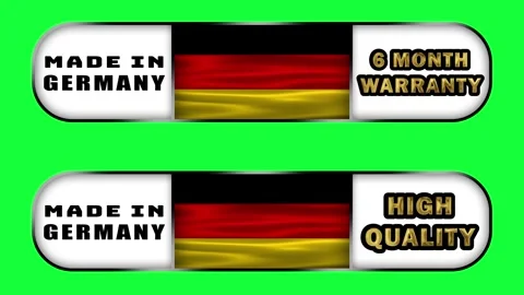 Made in Germany animated sign with waving flag, 6 month, 1 year and 2 year .. Stock Footage 314463486