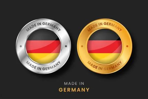 Made in Germany Flag Badge Set - Gold and Silver Round Metallic Labels for .. Stock Illustration