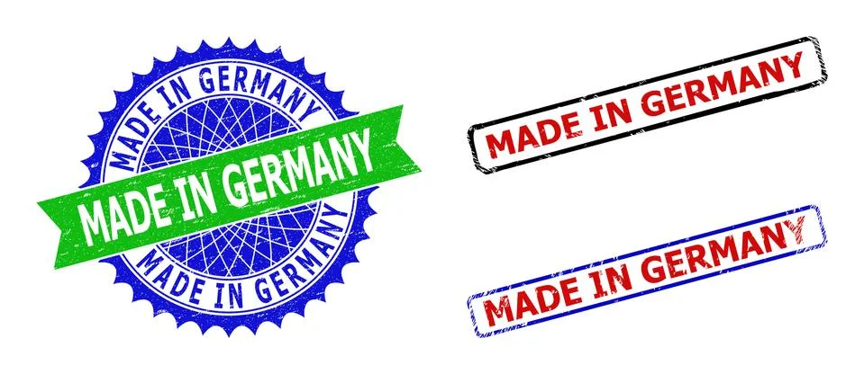 MADE IN GERMANY Rosette and Rectangle Bicolor Stamps with Grunge Styles Illustrazione stock