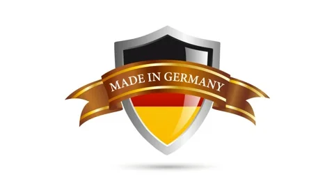 Made in Germany,  shield with flag and ribbon with text. 2D animation. Clip f Stock Footage 139205403
