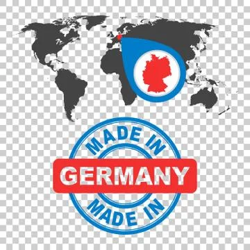 Made in Germany stamp. World map with red country. Vector emblem in flat styl Stock Illustration