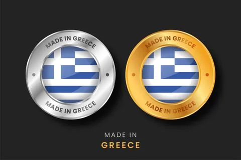 Made in Greece Hellas Premium Gold and Silver Badges - Greek Flag Circular .. Stock Illustration