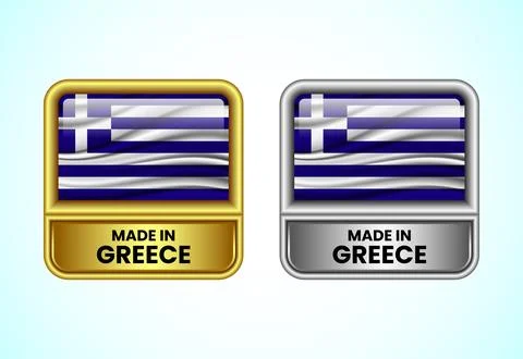 Made in Greece label icon in gold and silver color. Flag icon set for busines Stock Illustration