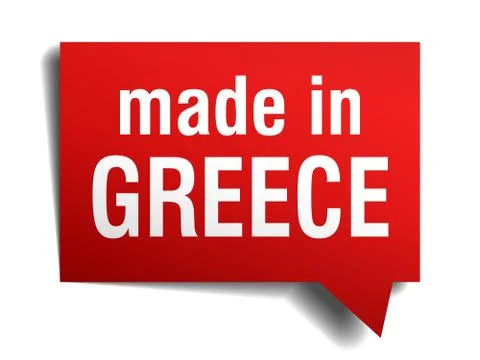 Made in greece red 3d realistic speech bubble isolated on white background Illustrazione stock