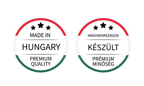 Made in Hungary round labels in English and in Hungarian languages. Quality m Stock Illustration