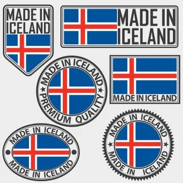 Made in Iceland label set with flag, made in Iceland, vector illustration Illustrazione stock