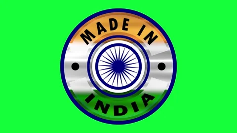 Made in india animated icon on green screen with blur effect and waving nat.. Stock Footage 314188230