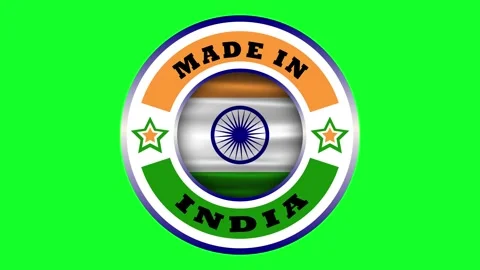 Made in India animated logo and icon in indian flag colours and waving flag Stock Footage 314188237