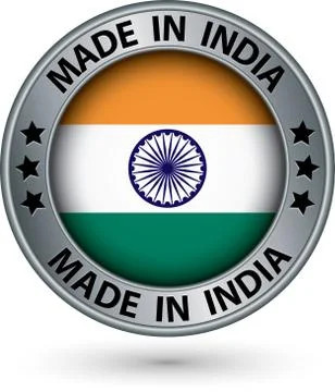Made in India silver label with flag, vector illustration Illustrazione stock