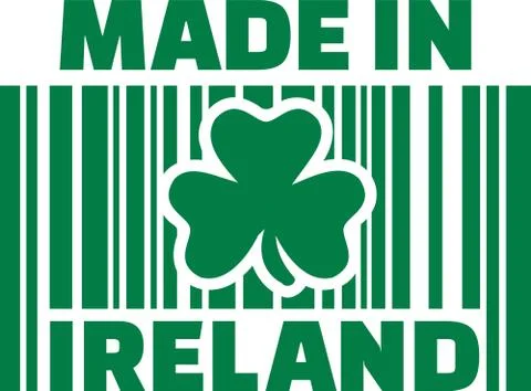 Made in ireland barcode with clover Stock Illustration