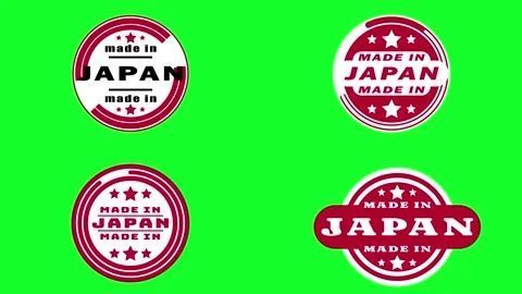 Made in japan four different animated labels in japan national flag colour .. Stock Footage 314463498