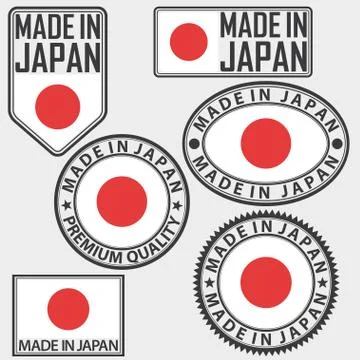 Made in Japan label set with flag, vector illustration Illustrazione stock
