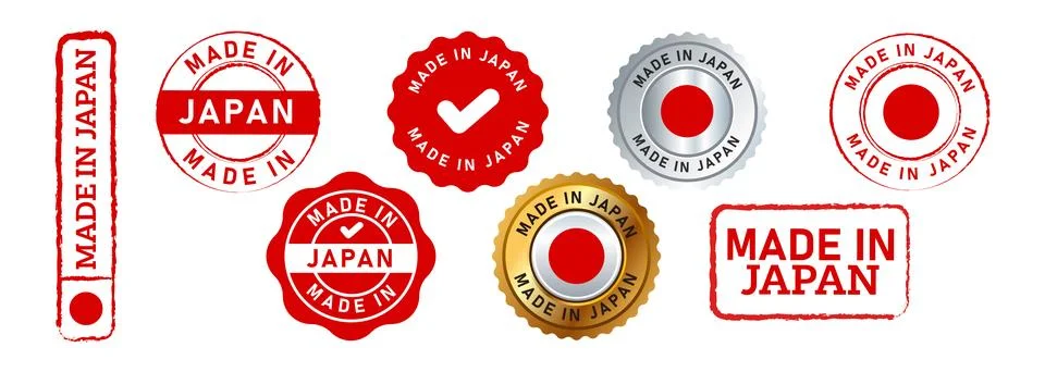 Made in japan rectangle circle stamp and seal badge label sticker sign for Stock Illustration