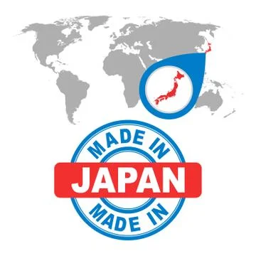 Made in Japan stamp. World map with red country. Vector emblem in flat style  イラスト素材