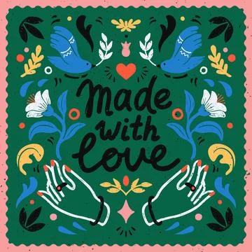 Made with love symmetric vector composition - vintage elements in stamp style on Stock Illustration