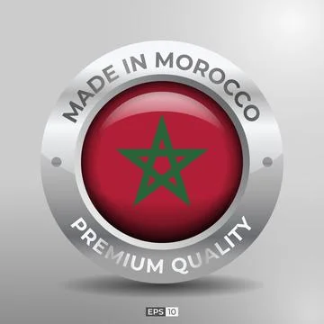 Made in Morocco Label, Logo, Stamp Round Flag of Nation with 3D Silver Stock Illustration