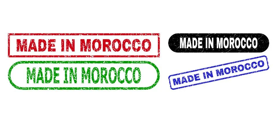 MADE IN MOROCCO Rectangle Seals Using Grunged Texture Stock Illustration