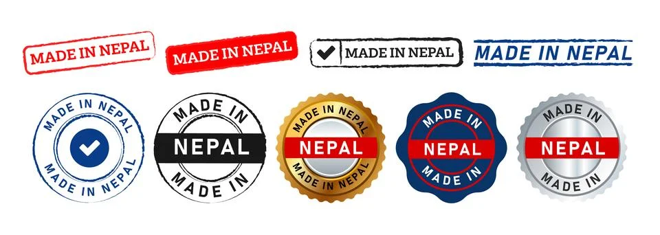 Made in nepal rectangle and circle stamp seal badge label sticker sign for Stock Illustration
