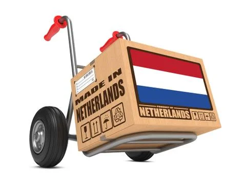 Made in Netherlands - Cardboard Box on Hand Truck. Stock Illustration