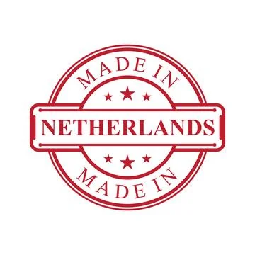 Made in Netherlands label icon with red color emblem Stock Illustration