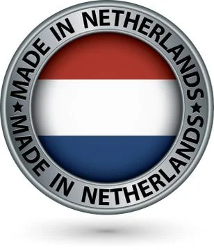 Made in Netherlands silver label with flag, vector illustration Stock Illustration