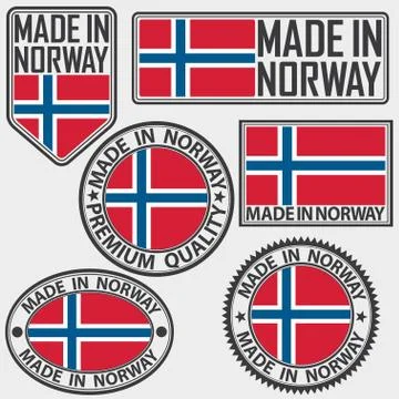 Made in Norway label set with flag, made in Norway, vector illustration Stock-Illustration