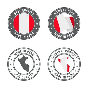 Made in Peru - set of labels, stamps, badges, with the Peru map and flag. Best Illustrazione stock