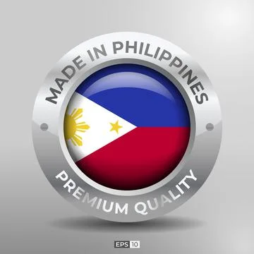 Made in Philippines Label, Logo, Stamp Round Flag of Nation with 3D Silver Stock Illustration