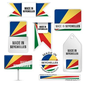 Made in Seychelles graphics and labels set. Stock Illustration