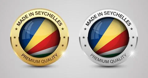 Made in Seychelles graphics and labels set. Stock Illustration