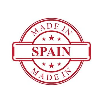 Made in Spain label icon with red color emblem Stock Illustration