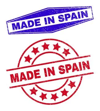 MADE IN SPAIN Rubber Badges in Circle and Hexagon Forms Stock Illustration