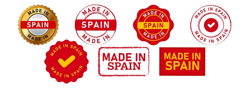 Made in spainn rectangle and circle stamp seal badge label sticker sign for Stock Illustration