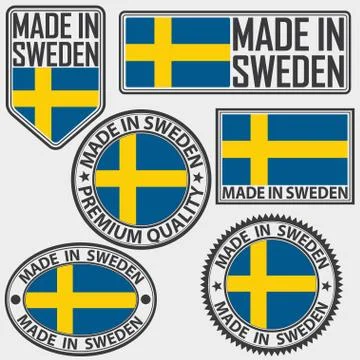 Made in Sweden label set with flag, made in Sweden, vector illustration Stock-Illustration