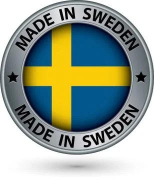 Made in Sweden silver label with flag, vector illustration Stock-Illustration