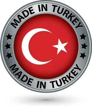 Made in Turkey silver label with flag, vector illustration Stock Illustration