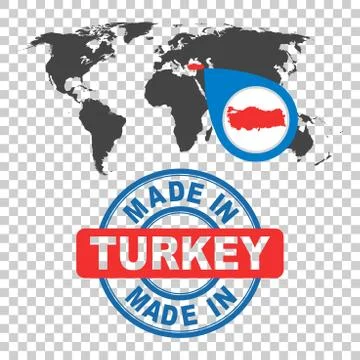 Made in Turkey stamp. World map with red country. Vector emblem in flat style Stock Illustration