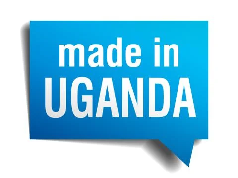 Made in uganda blue 3d realistic speech bubble isolated on white background Stock Illustration