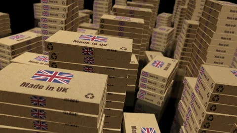 Made in UK box pack loop Stock Footage 338133365