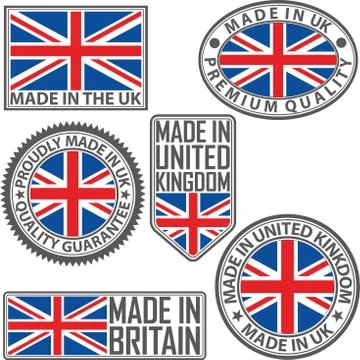 Made in UK label set with flag, made in the UK, vector illustration Stock Illustration