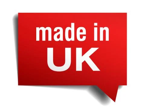Made in uk red  3d realistic speech bubble isolated on white background Stock Illustration