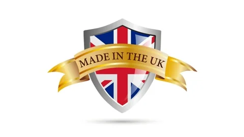 Made in uk, shield with flag and ribbon with text. 2D animation. Clip footage Stock Footage 139205372