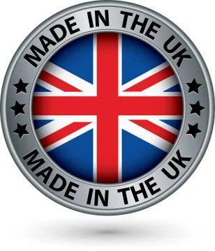 Made in the UK silver label with flag, vector illustration Stock Illustration