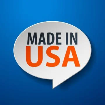 Made in usa 3d speech bubble on blue background Illustrazione stock