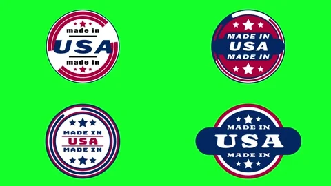 Made in the usa animated in four different style labels on green screen wit.. Stock Footage 314463544