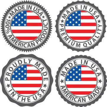 Made in USA label set with flag, vector illustration Stock Illustration